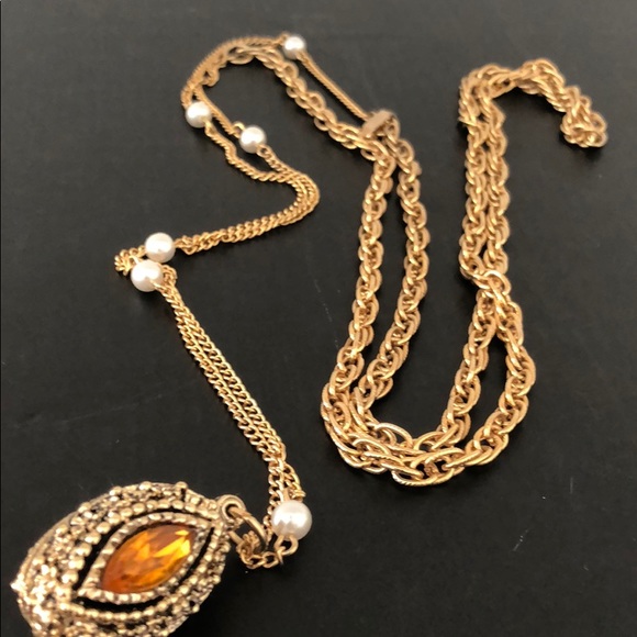 VINTAGE AMBER MARQUIS PENDANT W/PEARLS - Picture 3 of 15